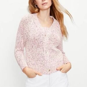 LOFT Marled V-Neck Pink Cardigan